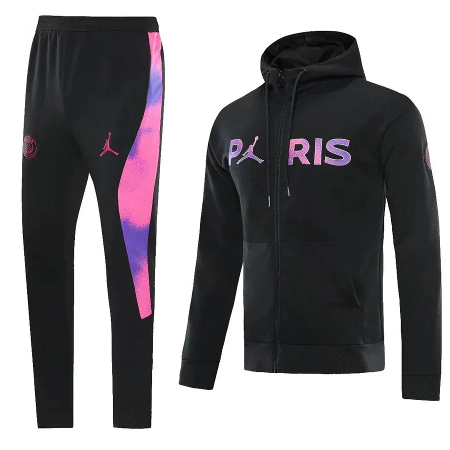Survêtement ensemble capuche PSG jogging football Paris noir & rose
