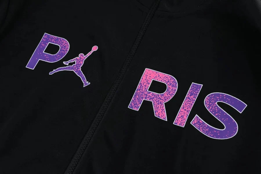 Survêtement ensemble capuche PSG jogging football Paris noir & rose